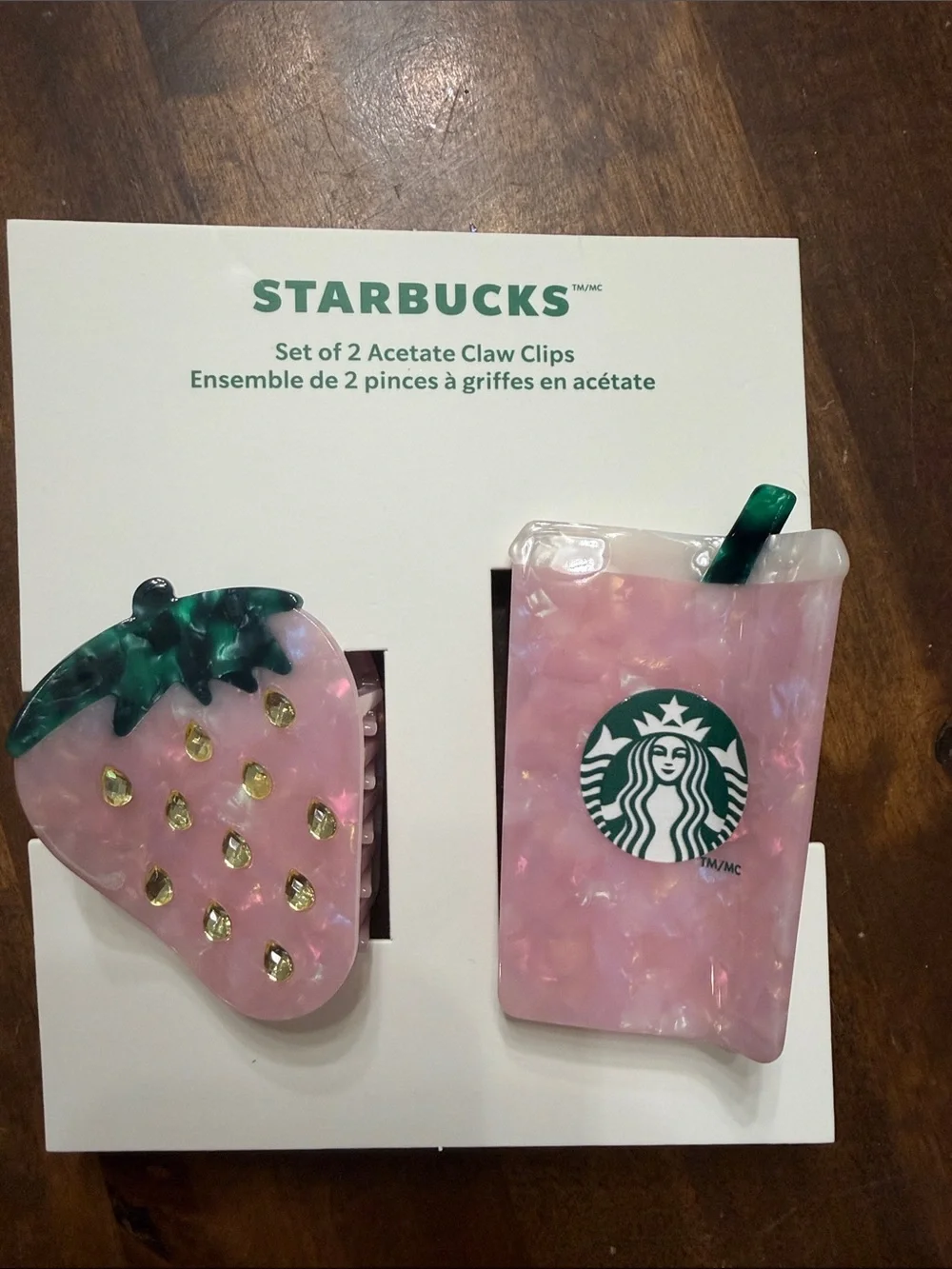 Starbucks Pink Strawberry & Cup Acrylic Claw Clip Set